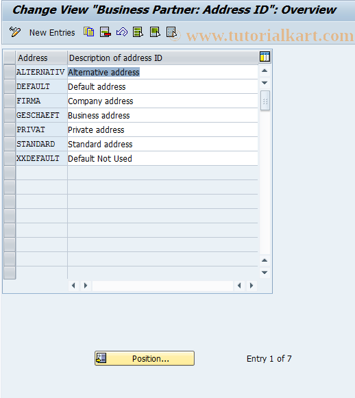 SAP TCode BC14 - Business Partner: Address ID