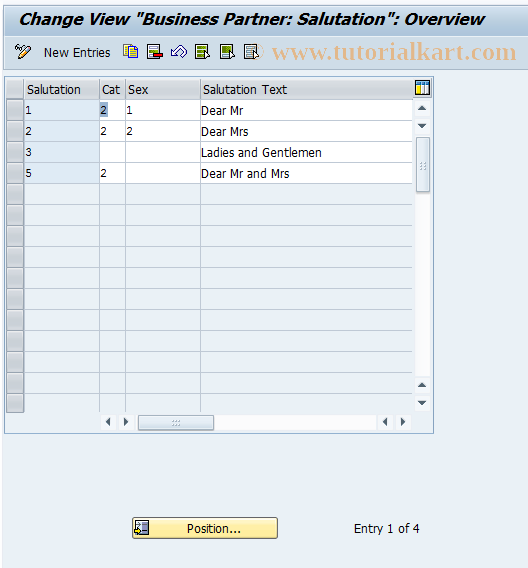 SAP TCode BC20 - Business Partner: Salutation