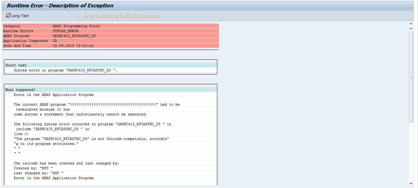 SAP TCode BC415_RFCASYNC_D3 - Synch. RFC: Remote Dialogs