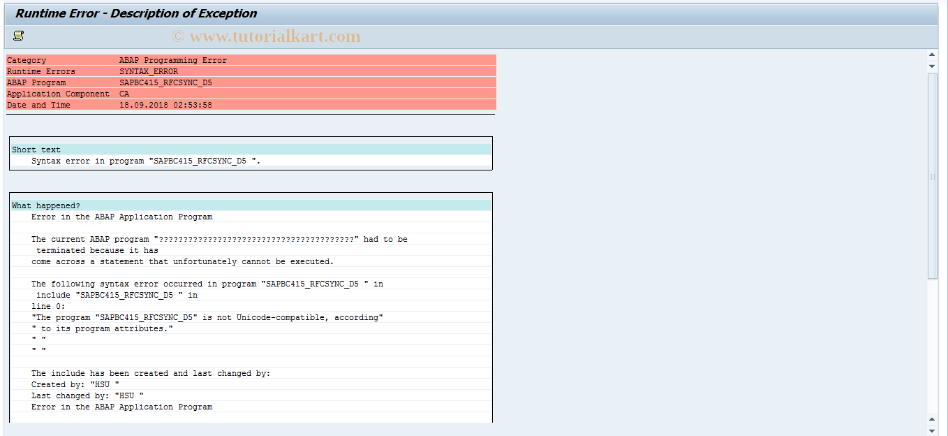 SAP TCode BC415_RFCSYNC_D5 - Synch. RFC: Remote Dialogs