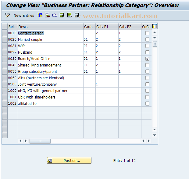 SAP TCode BC53 - Business Partner: Relationship Category 