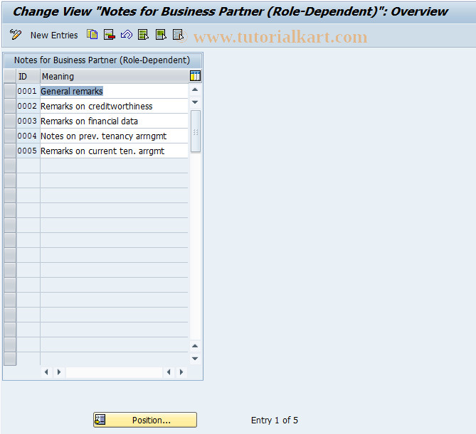 SAP TCode BC72 - Business Partner: Notes (Role)