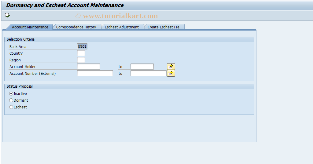 SAP TCode BCA_US_DEA1 - Dormancy and Escheat Accounts Report