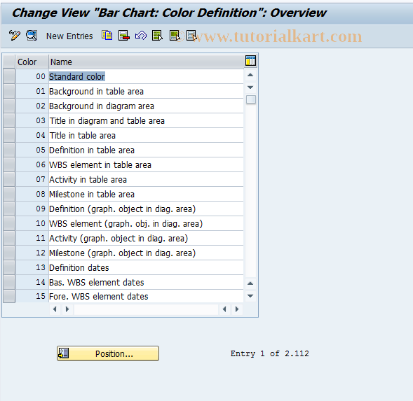 SAP TCode BCG6 - Bar chart: Maintain color definition