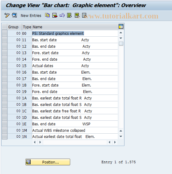 SAP TCode BCG8 - Bar chart: Maintain graphic element