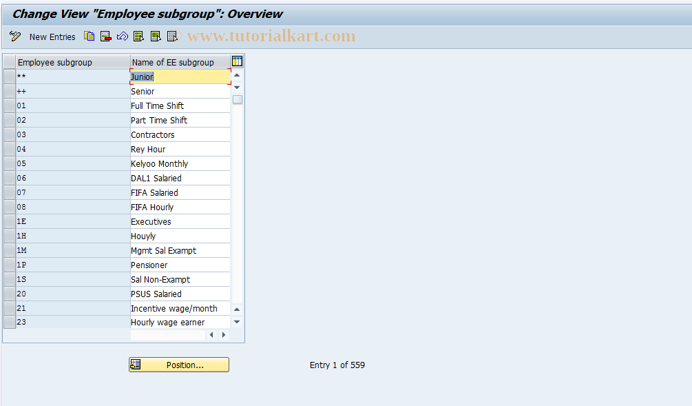 SAP TCode BCMK - Maintain employee sub-group