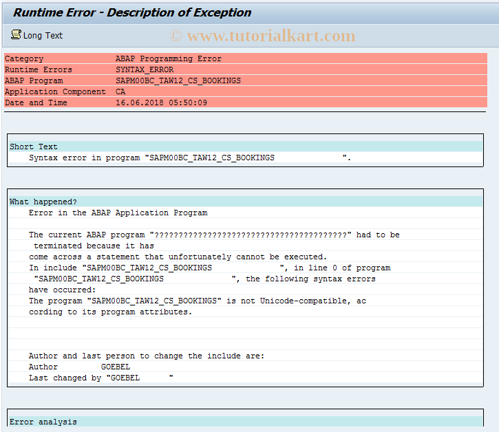 SAP TCode BC_TAW12_00 - Bookings in TAW12, Group 00