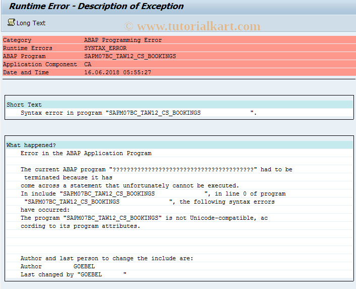 SAP TCode BC_TAW12_07 - Bookings in TAW12, Group 07