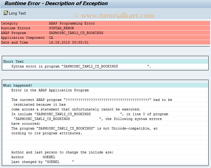 SAP TCode BC_TAW12_08 - Bookings in TAW12, Group 08