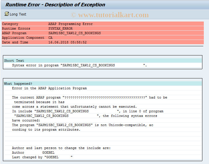 SAP TCode BC_TAW12_15 - Bookings in TAW12, Group 15