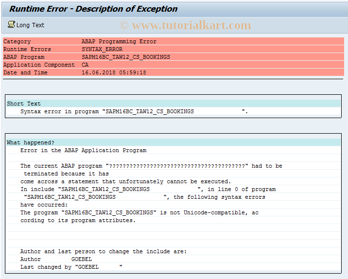 SAP TCode BC_TAW12_16 - Bookings in TAW12, Group 16