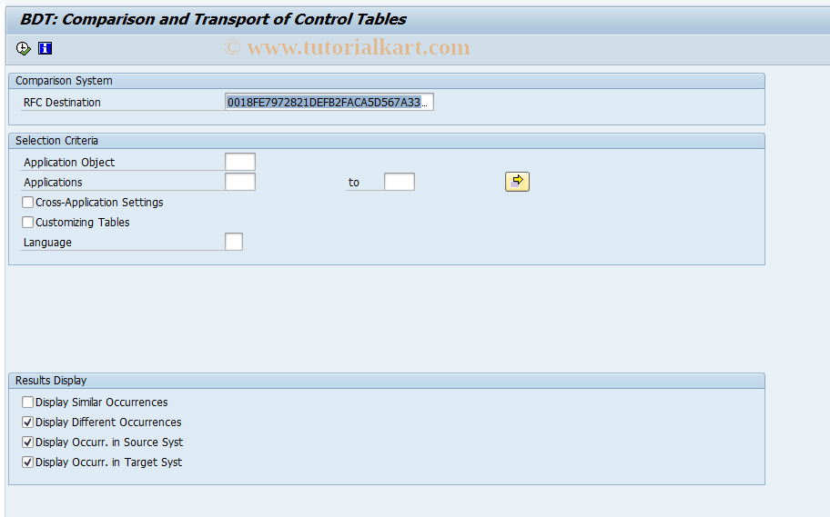 SAP TCode BDT_COMPARE - Compare Control Table Entries