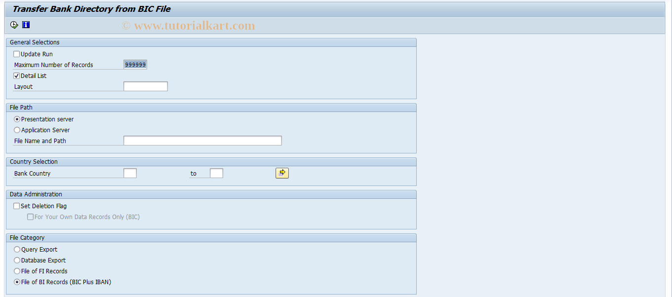 SAP TCode BIC - Transfer Bank Data from BIC Database