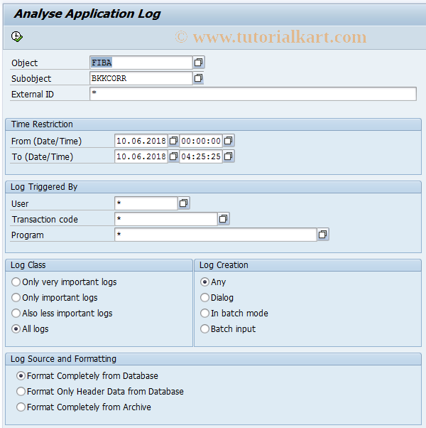 SAP TCode BKK_CORR_LOG - Application log: mature report