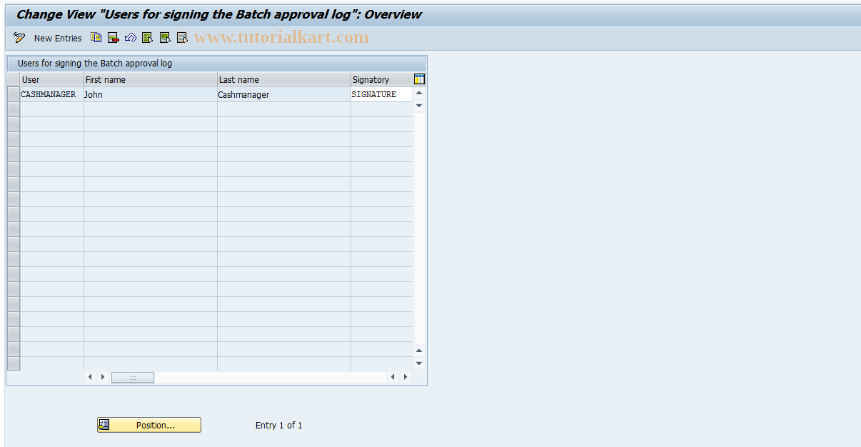 SAP TCode BNK_SIGN_MAINTAIN - Maintain signature user