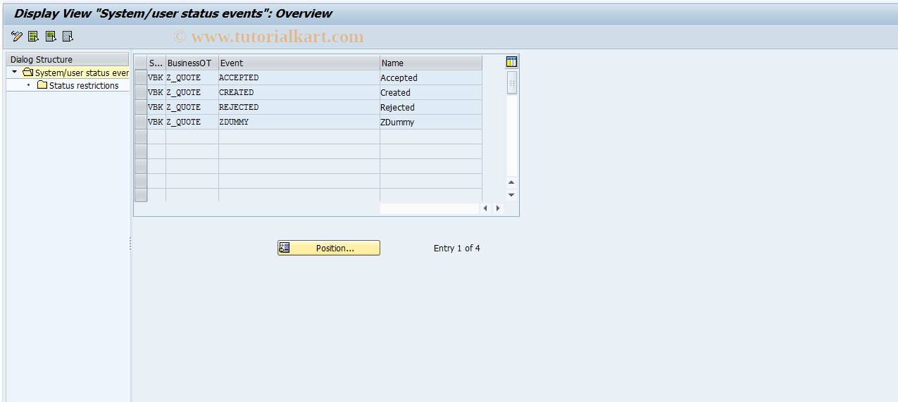 SAP TCode BSVY - System/User Status Events