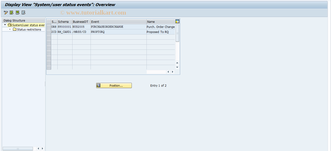 SAP TCode BSVZ - System/User Status Events