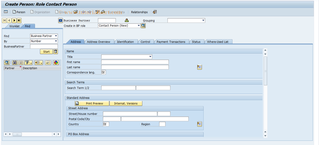 SAP TCode BUA1 - Create contact person
