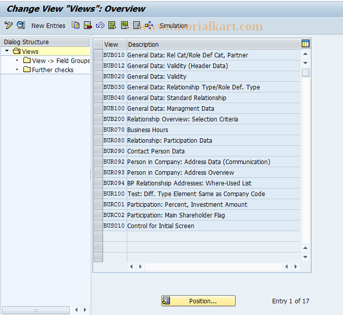 SAP TCode BUBE - BuPR: Views