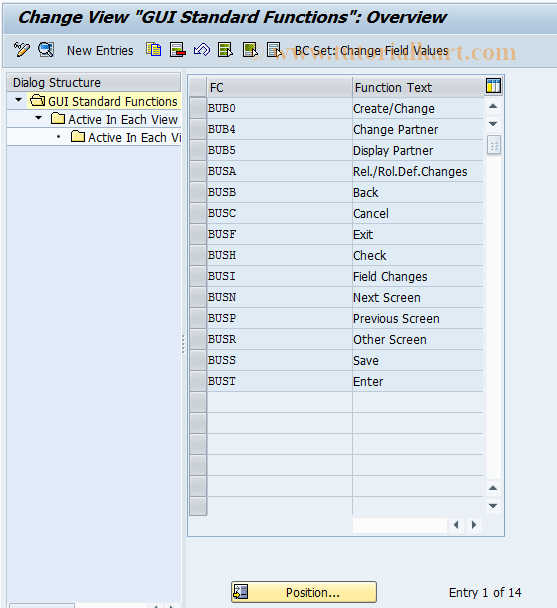 SAP TCode BUBJ - BuPR: GUI Standard Functions