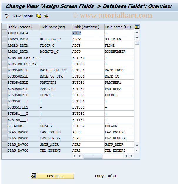 SAP TCode BUBL - BuPR:Assgn Scr.Field->Database Field