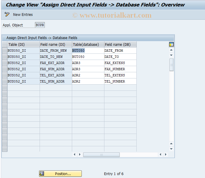 SAP TCode BUBL_DI - BP: Allocate DI Field -> DB Field