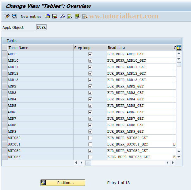 SAP TCode BUBM - BuPR: Tables