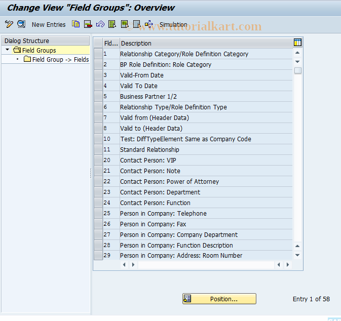 SAP TCode BUBN - BuPR: Field Groups