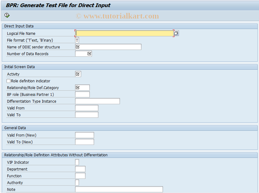 SAP TCode BUBW - BP: Generate Test File (DI)