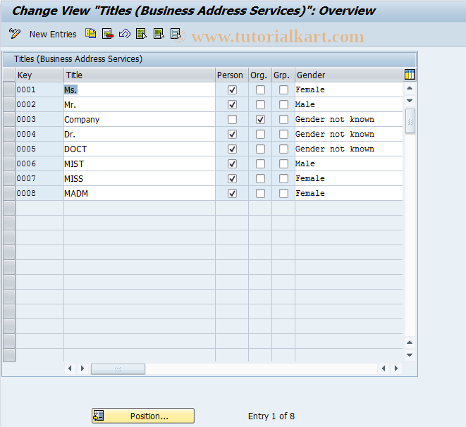 SAP TCode BUC0 - BP Cust: Forms of Address