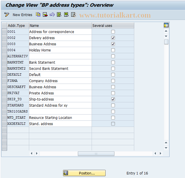 SAP TCode BUC1 - BP Cust: Address Type