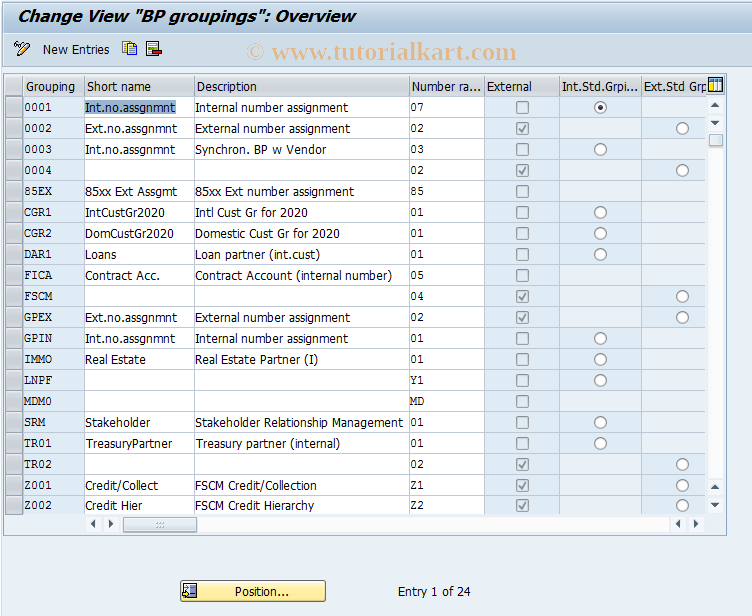 SAP TCode BUC2 - BP Cust: Groupings