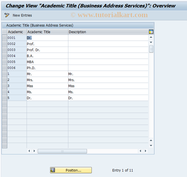 SAP TCode BUC5 - BP Cust: Academic Titles
