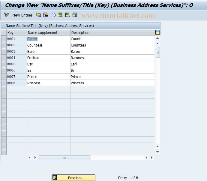 SAP TCode BUC6 - BP Cust: Aristocratic Title