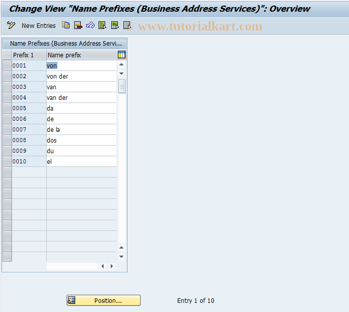 SAP TCode BUC7 - BP Cust: Name Affixes
