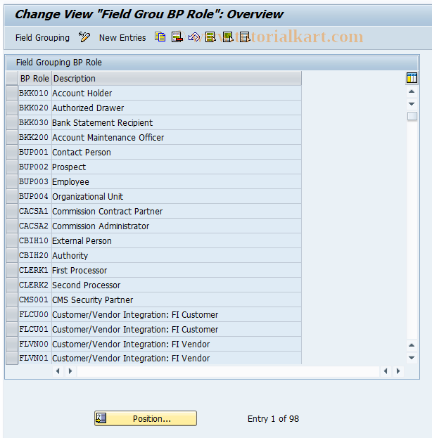 SAP TCode BUCG - BP Cust: BP Role Field Grouping