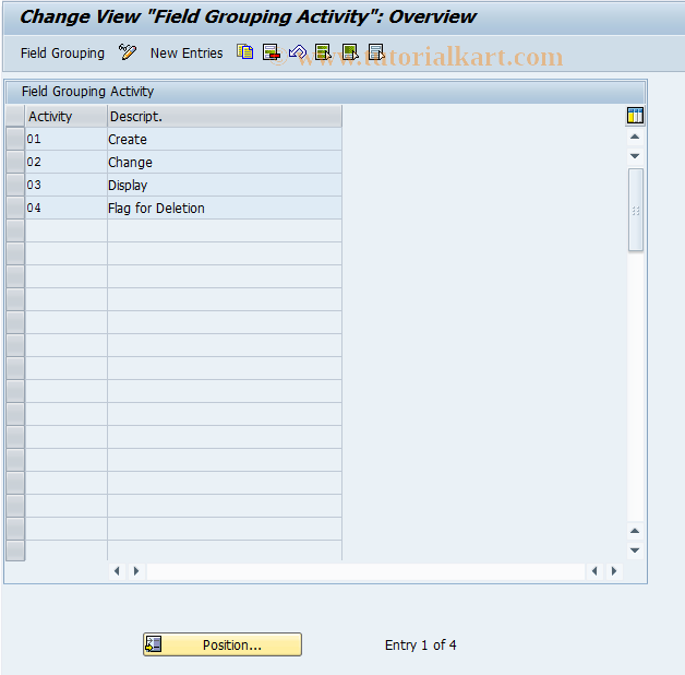 SAP TCode BUCH - BP Cust: Field Grouping Activity