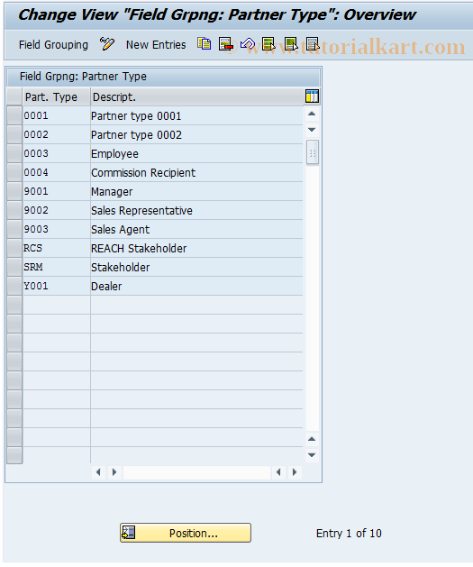 SAP TCode BUCI - Business Partner-Customer : Field Group ng.: Partner Type