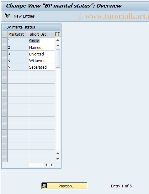 SAP TCode BUCK - BP Cust: Marital Status