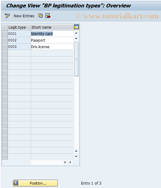 SAP TCode BUCM - BP Cust: Legitimation Type