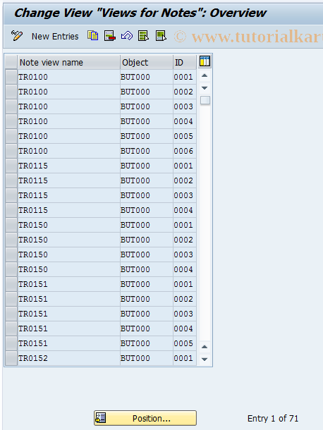 SAP TCode BUCT - BP-Cust: Define Note Views