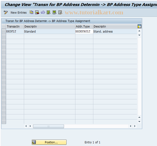 SAP TCode BUCX - BP Cust: Assign  Transaction ->Address Type