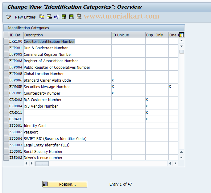 SAP TCode BUC_IDCATEGORY - BP Cust: ID Categories