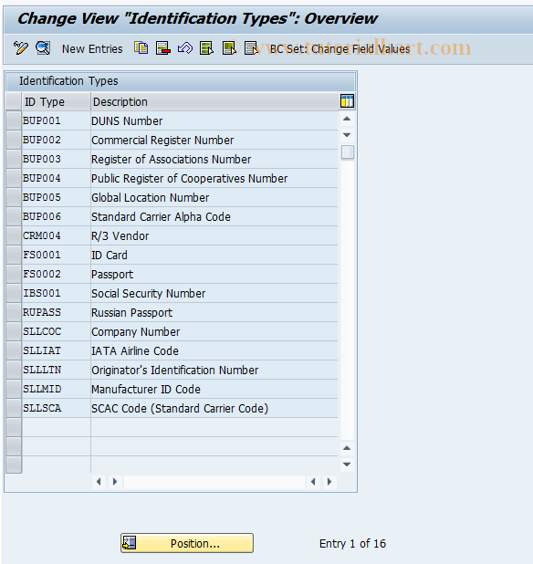SAP TCode BUC_IDTYPE - BP Cust: ID Types