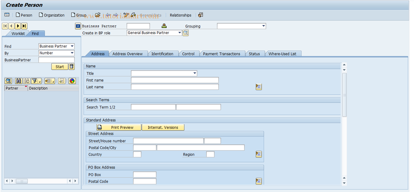 SAP TCode BUP1 - Create Business Partner