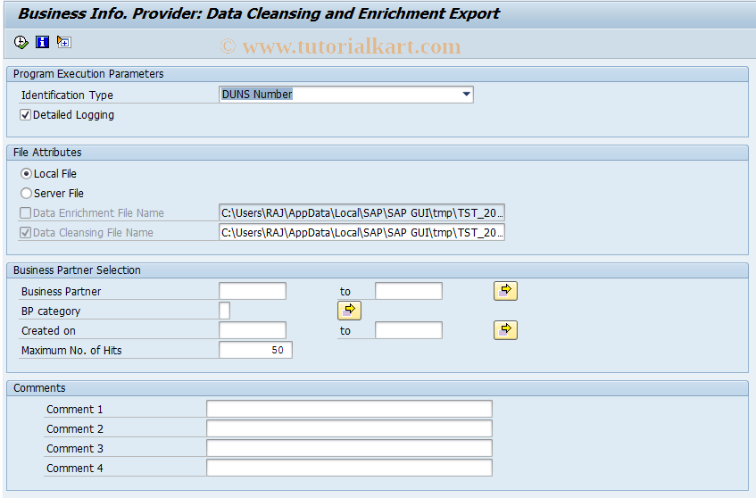 SAP TCode BUPA_BIP_FILE_EXPORT - BIP: Cleansing Export