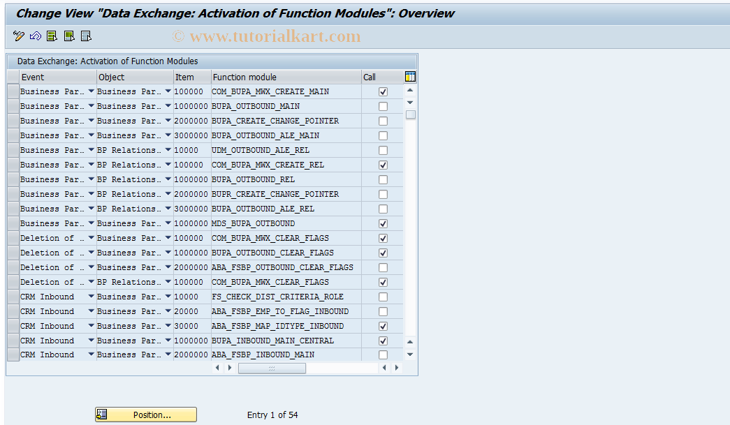 SAP TCode BUPA_CALL_FU - FM Activation for BP Data Exchange