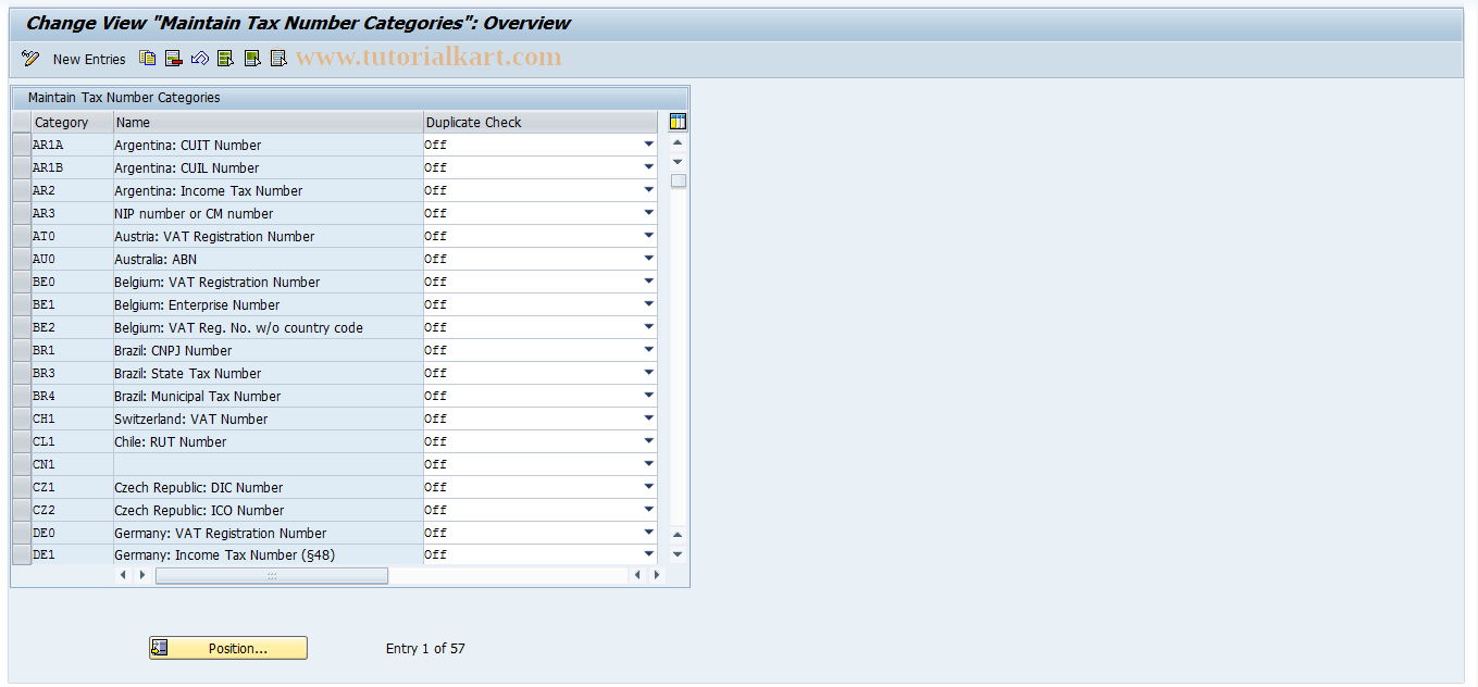 SAP TCode BUPA_TAXNUMTYPE - Maintain Relevant Tax Number Categories
