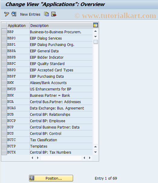 SAP TCode BUS1 - BDT: Applications