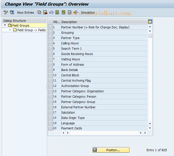 SAP TCode BUS2 - BDT: Field Groups